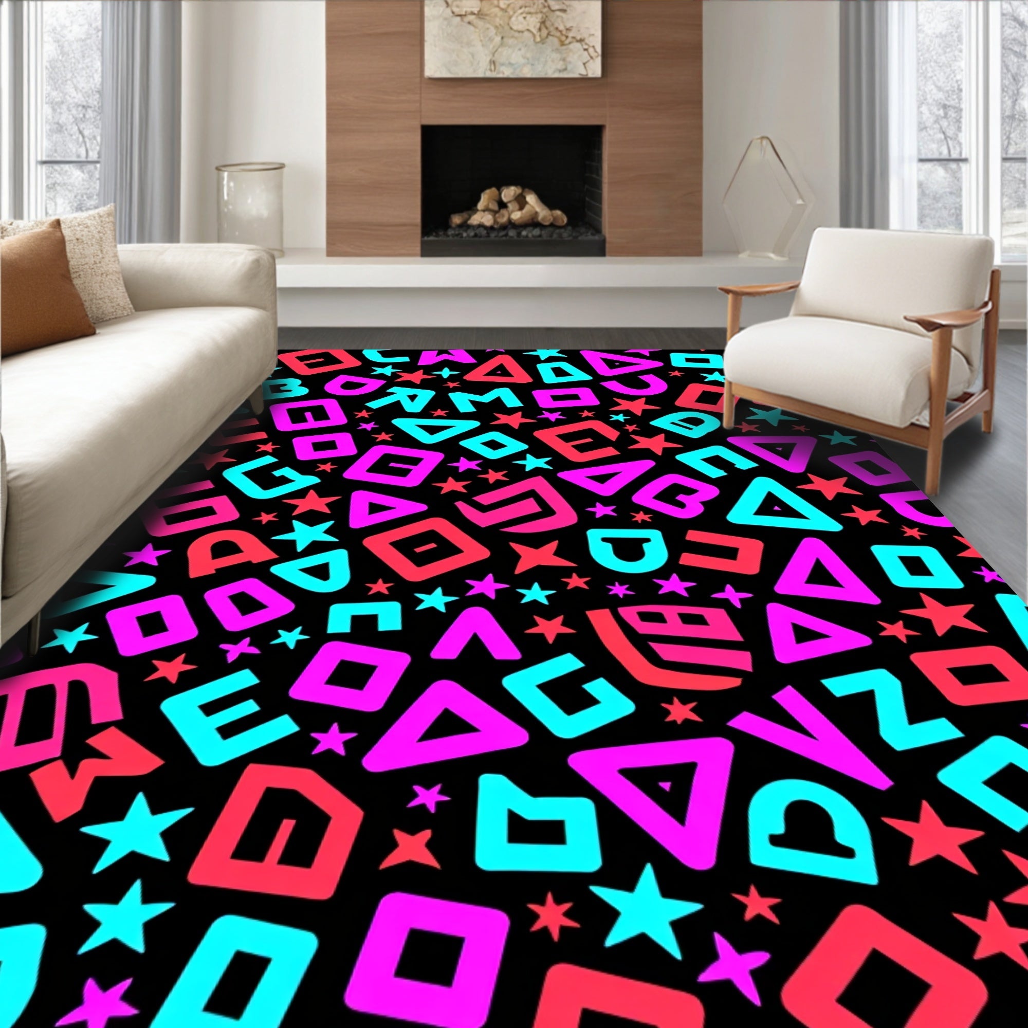 Retro Alphabet Stars Splash Rug