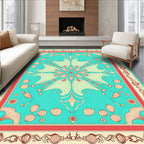 Teal Coral Medallion Floral Symmetrical Rug