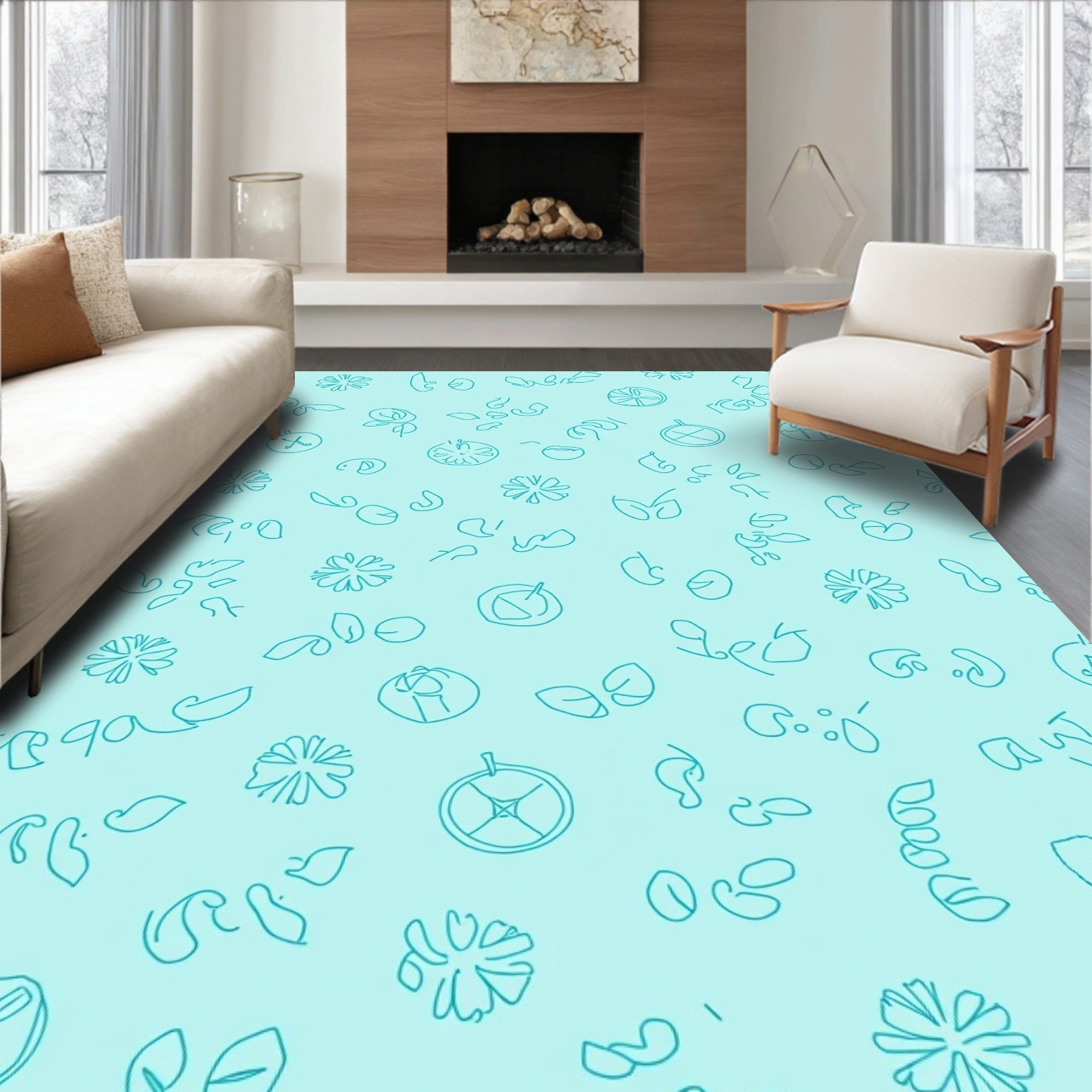 Teal Floral Scatter Oval Accents Rug