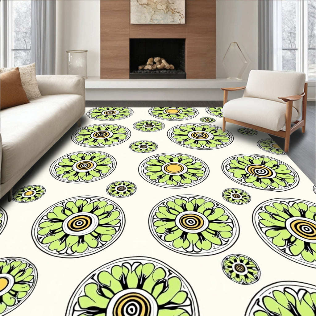 Green Floral Medallion Repeating Pattern Rug