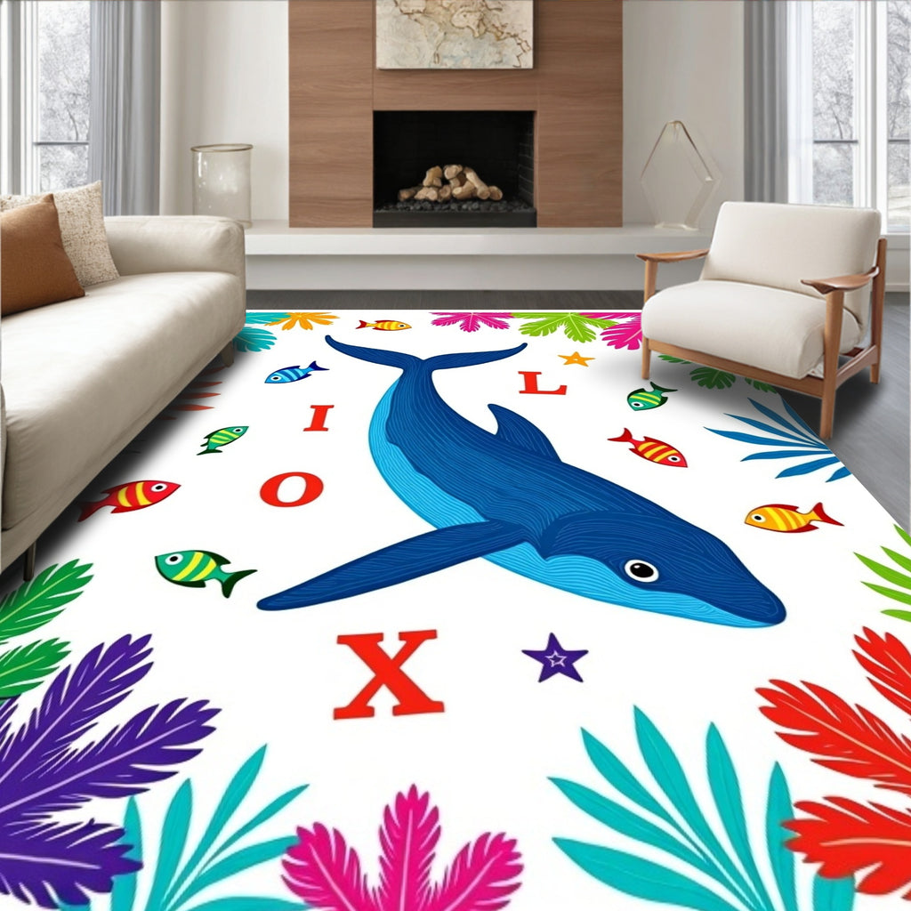 Blue Whale Tropical Fish Coral Reef Rug