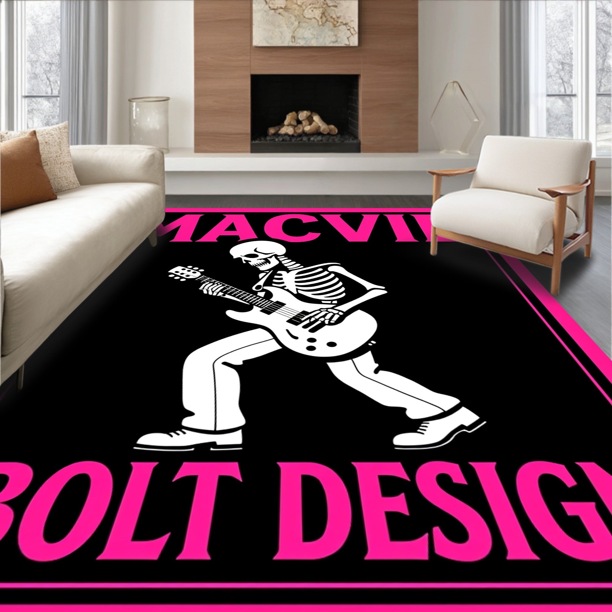 Skeleton Rocker Plays Electric Guitar Rug