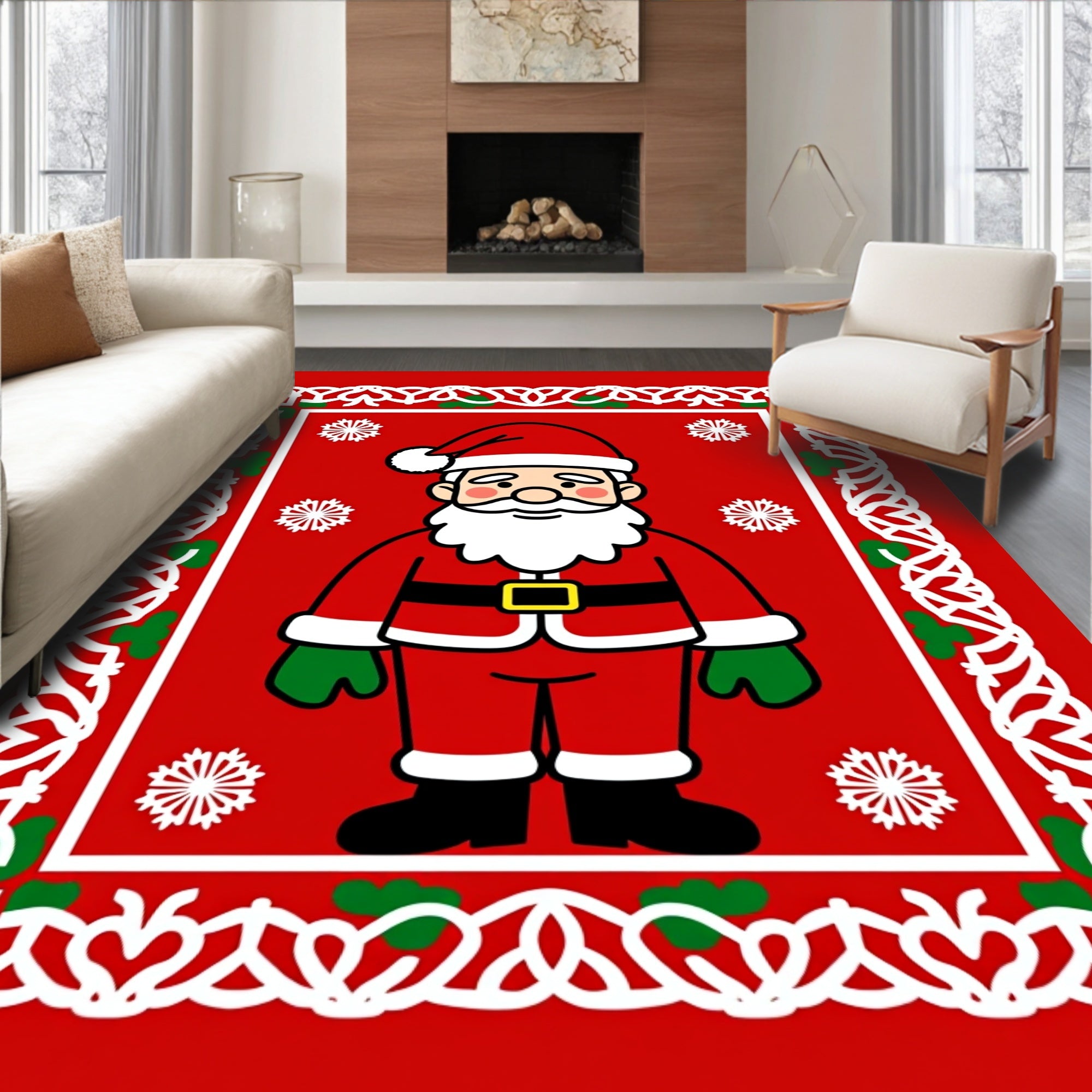 Jolly Santa Claus Christmas Square Rug