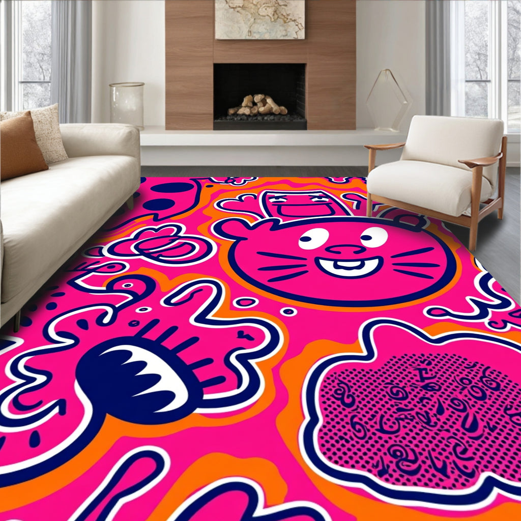 Funky Pink Cartoon Creature Carnivall Rug
