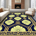 Navy Yellow Floral Medallion Lattice Rug