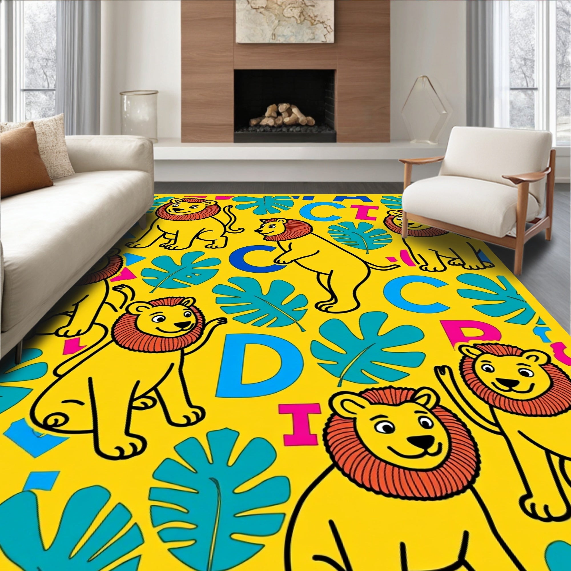 Yellow Lion Jungle Alphabet Rug