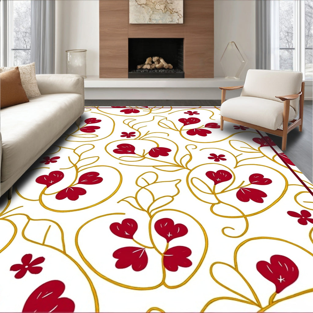 Crimson Heart Leaf Scroll Arrangement Rug