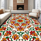 Vibrant Red Yellow Floral Medallion Rug