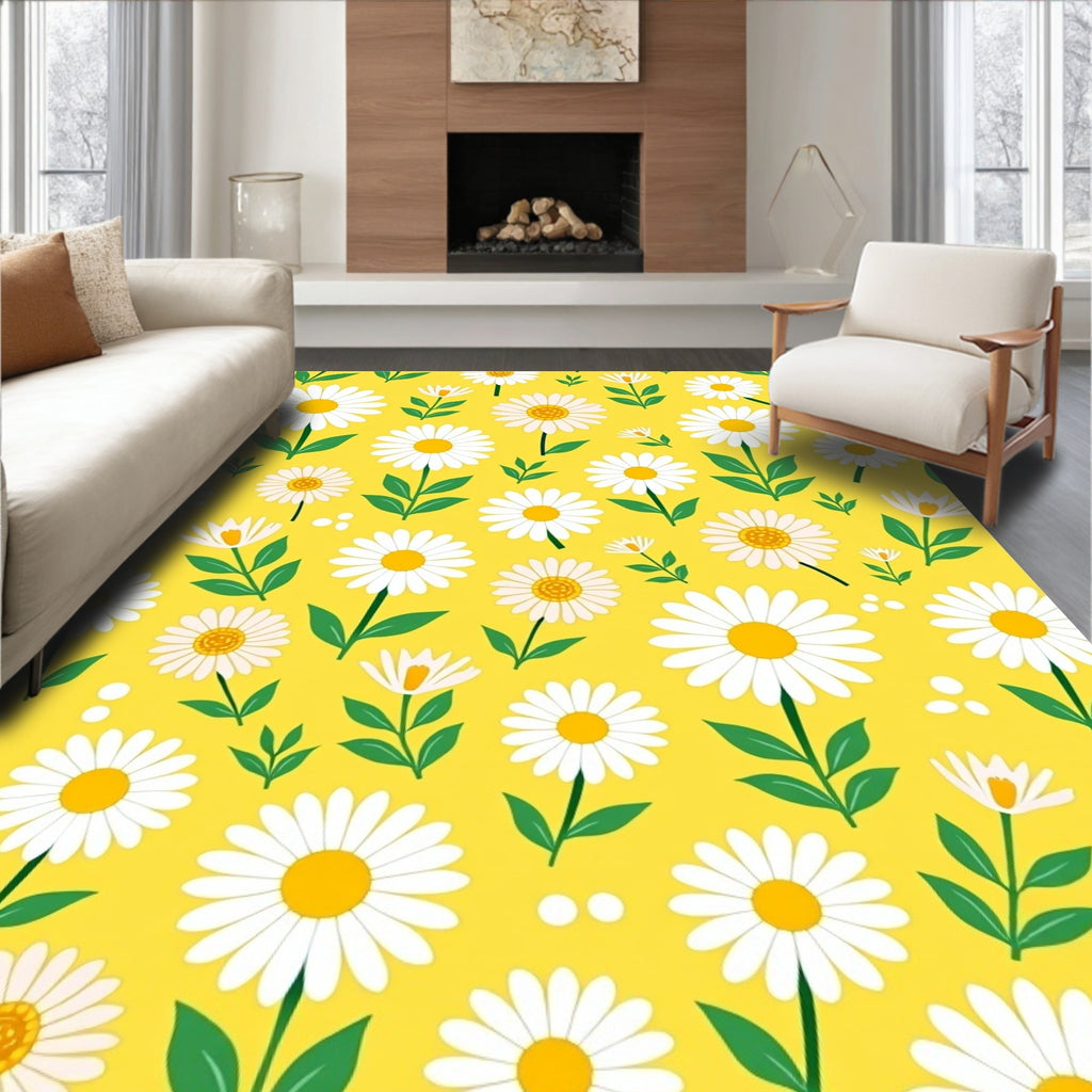 Yellow Daisy Floral Field Rug