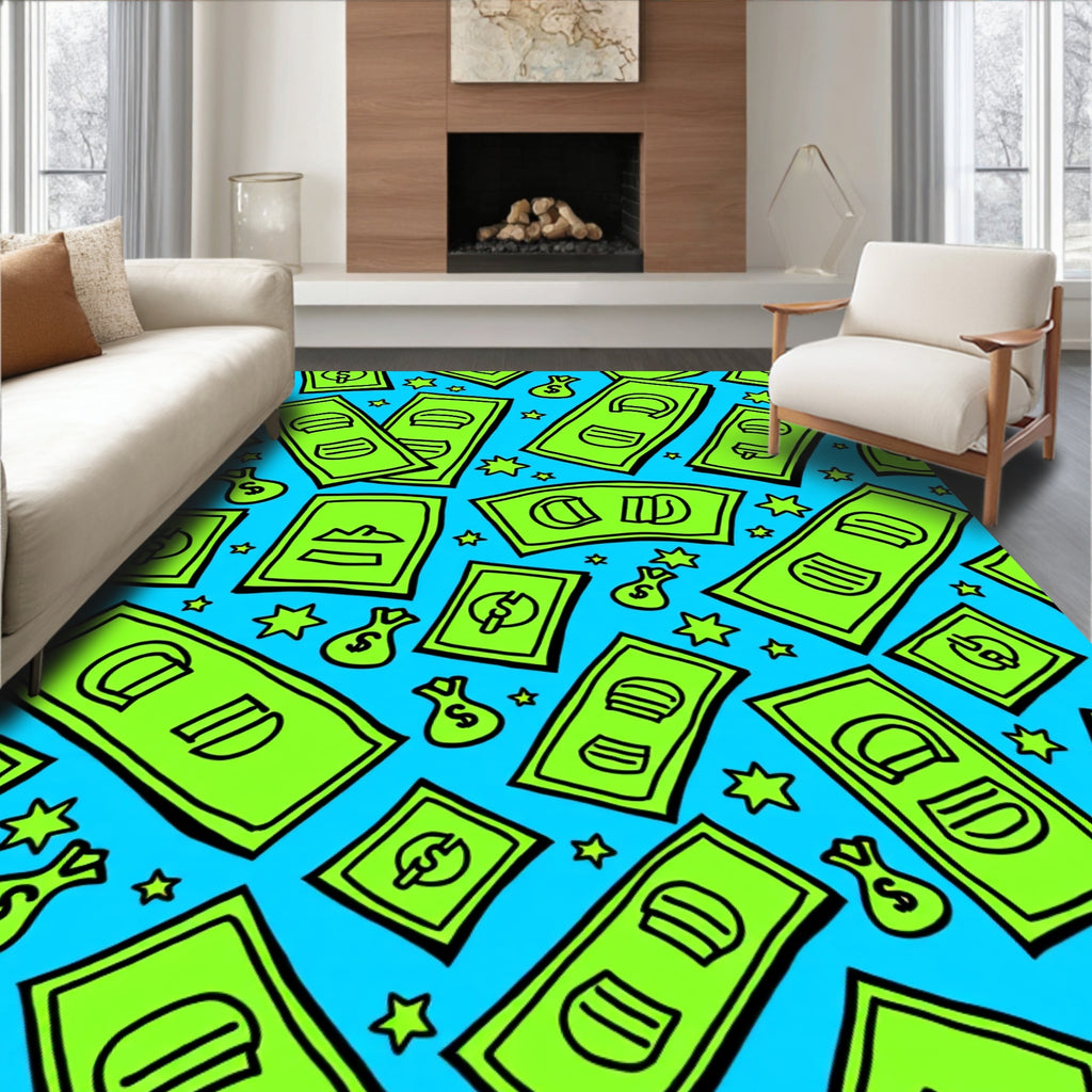 Green Money And Stars Rug