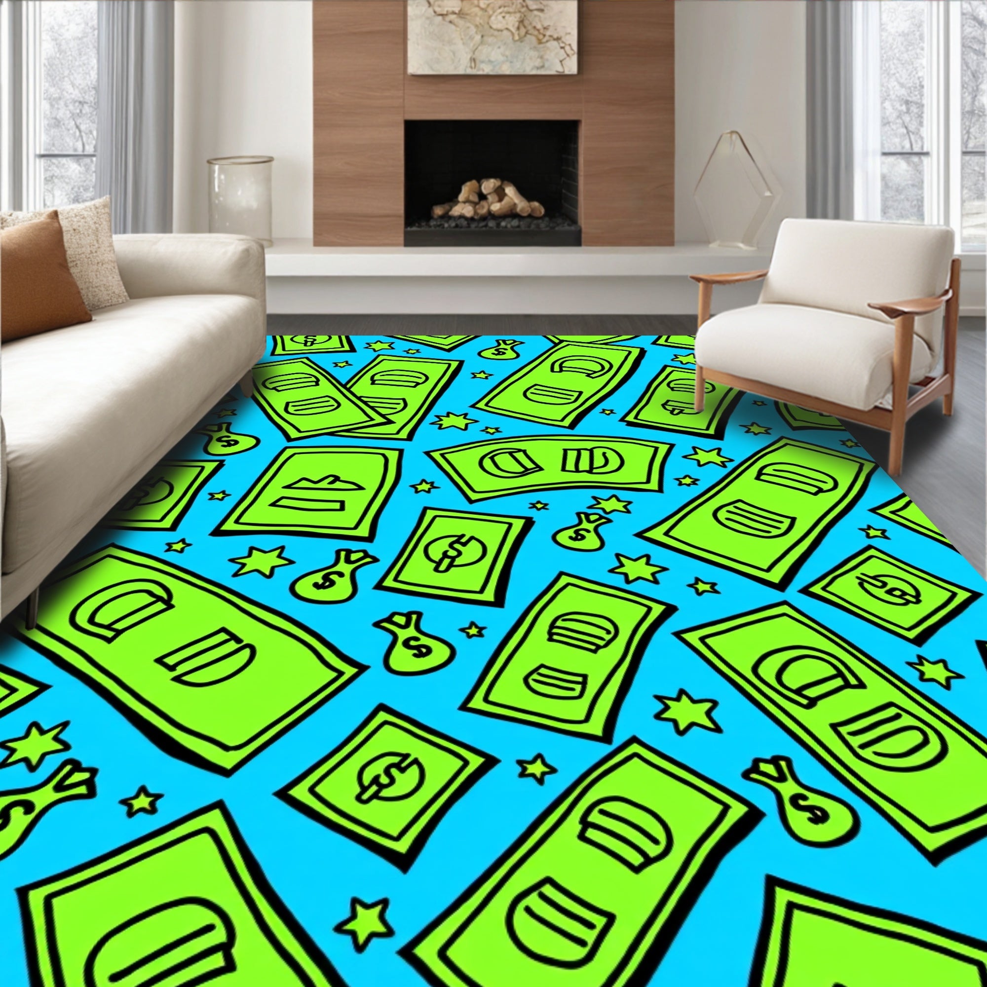 Green Money And Stars Rug