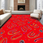 Vibrant Red Abstract Scribble Swirl Rug