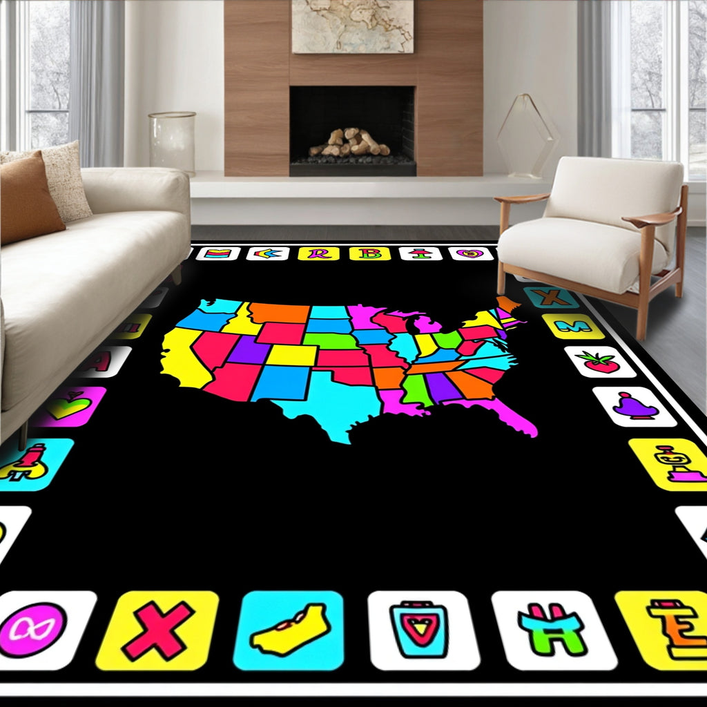 Vibrant Colorful United States Map Rug