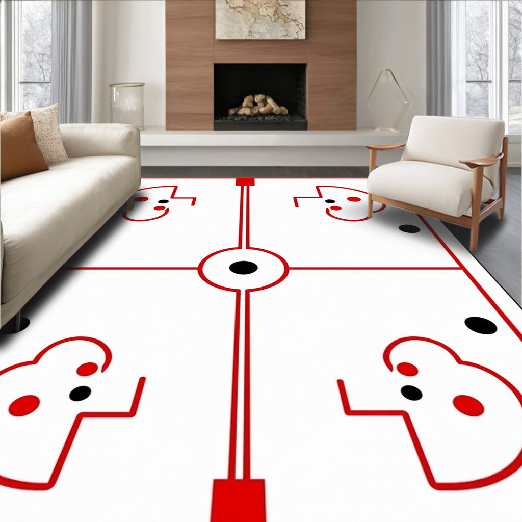 Red Black White Geometric Emblem Rug