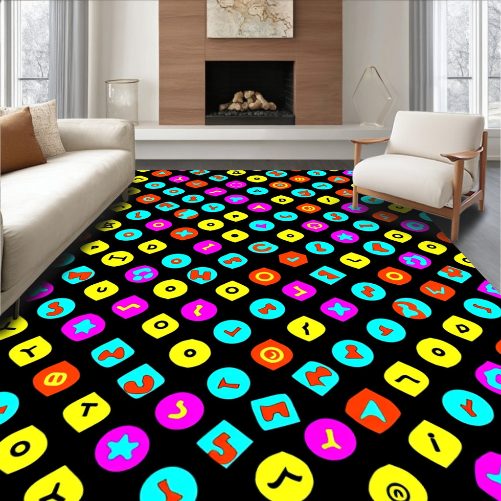 Bold Colorful Geometric Icons Collage Rug