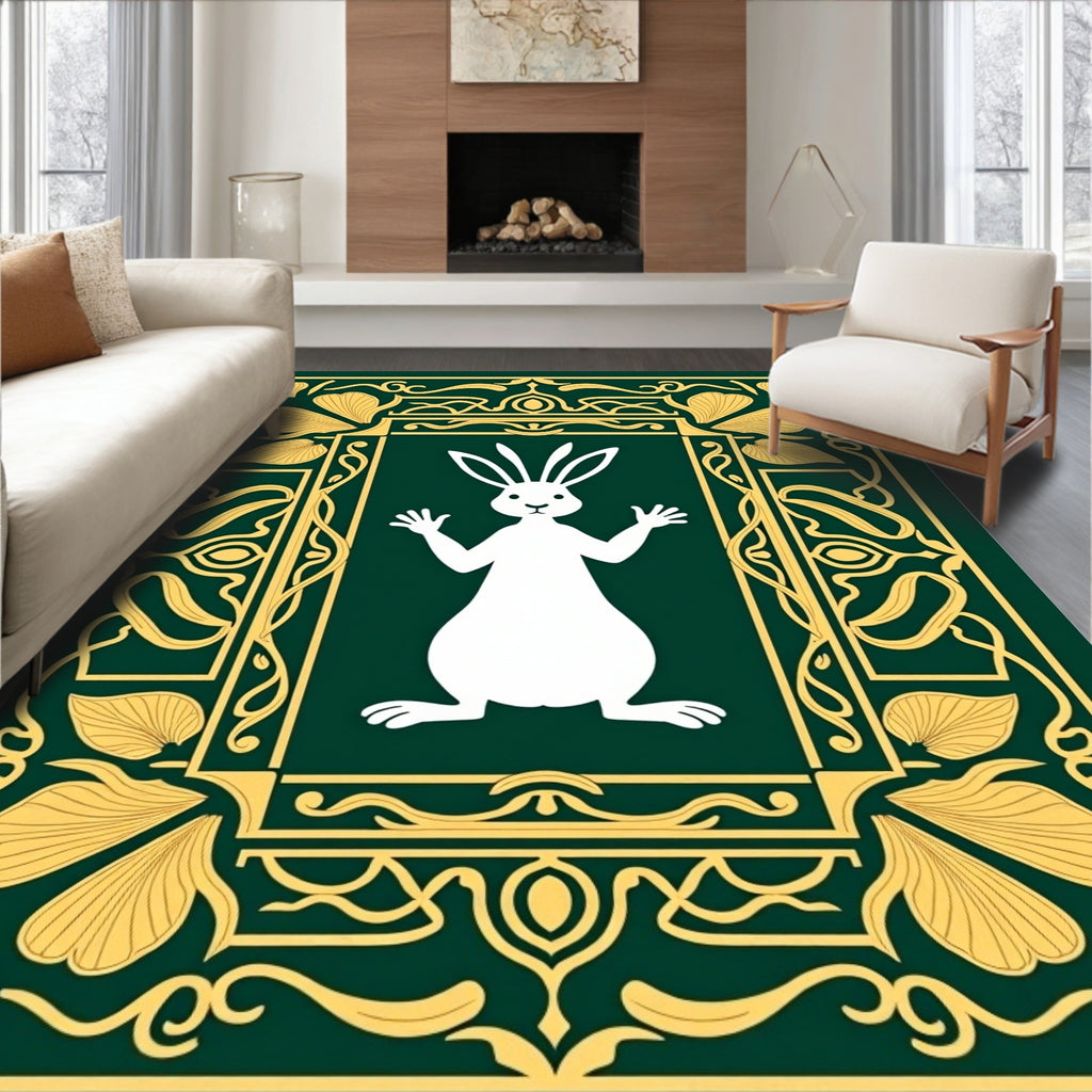 Enchanted Forest White Rabbit Motif Rug