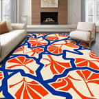 Vibrant Tangerine Fan Botanical Layout Rug