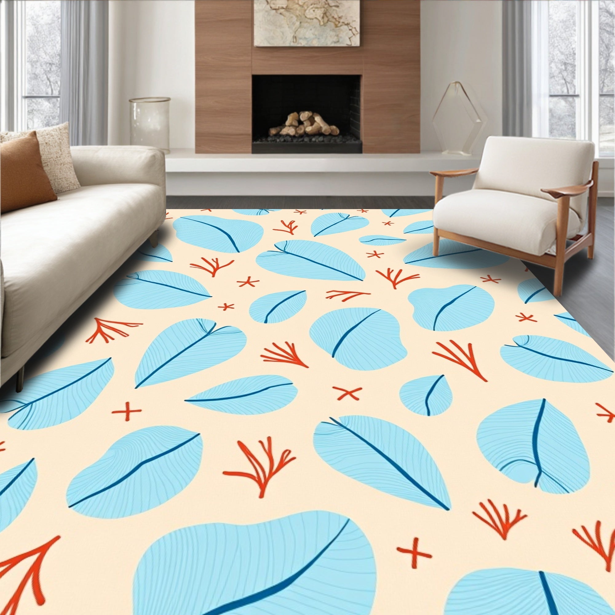 Sky Blue Leaf Coral Charm Rug