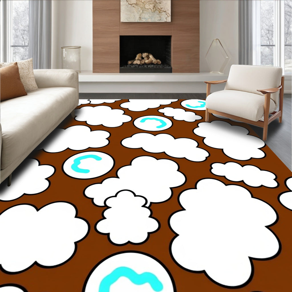 Brown Sky White Cloud Blue Bubble Rug