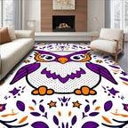Whimsical Purple Owl Folk Art Rug