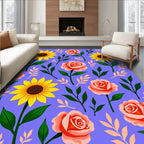 Yellow Sunflower Pink Rose Garden Rug