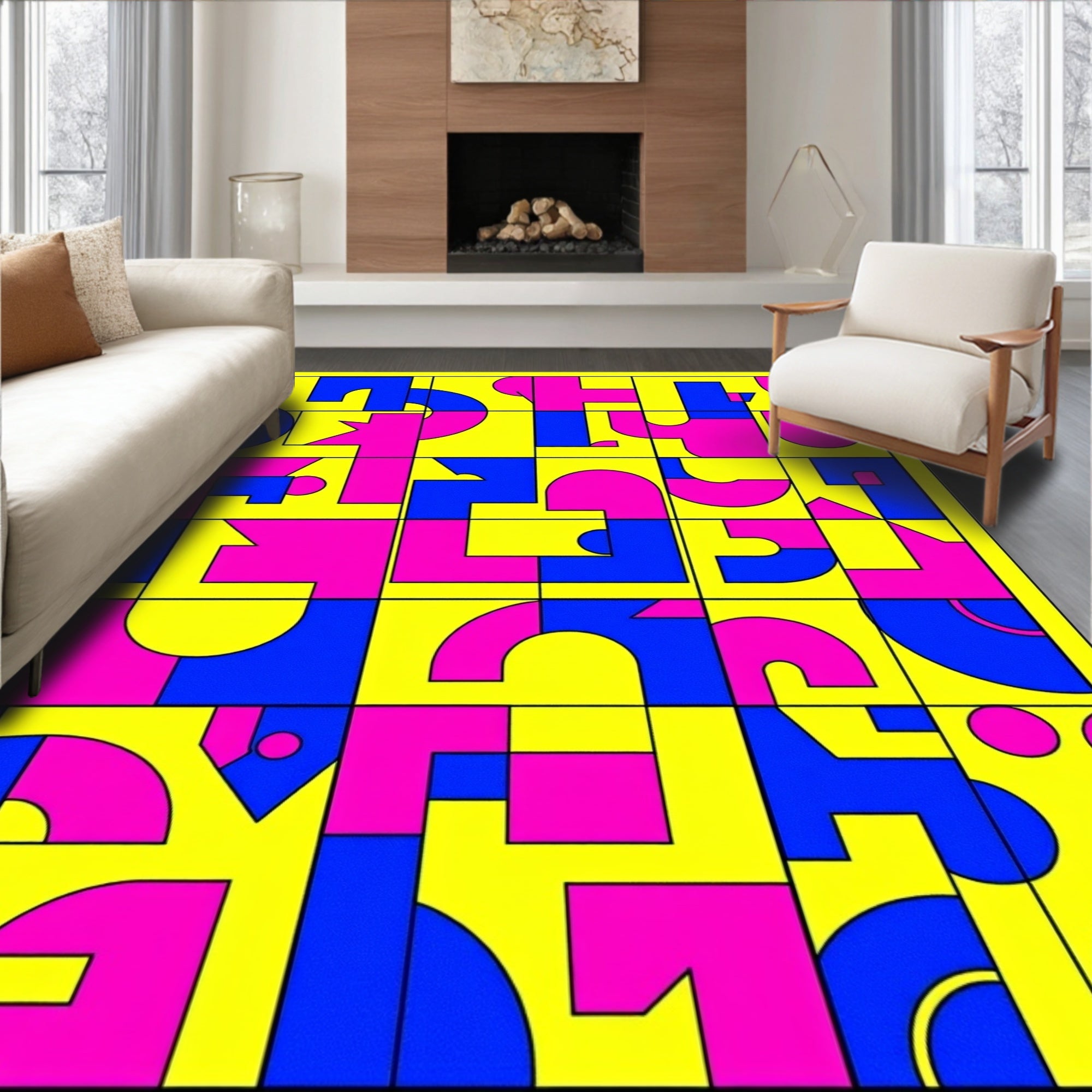 Abstract Geometric Shapes Primary Colors Rug