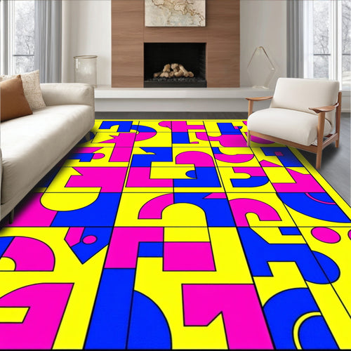 Abstract Geometric Shapes Primary Colors Rug