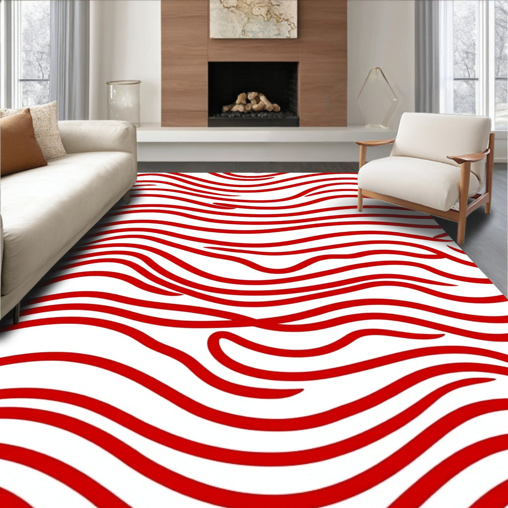 Crimson Wavy Stripe Rug