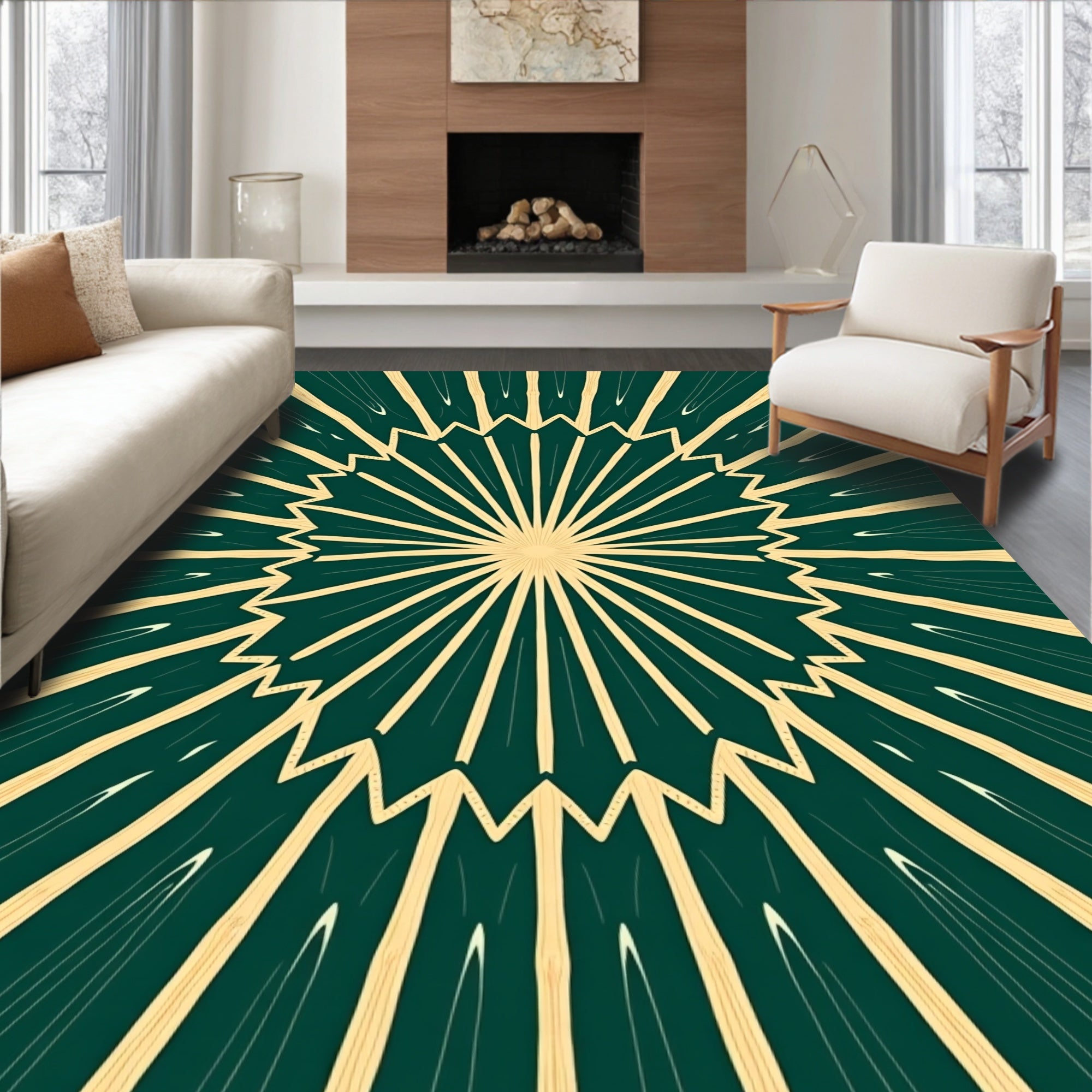 Emerald Sunburst Rays Rug