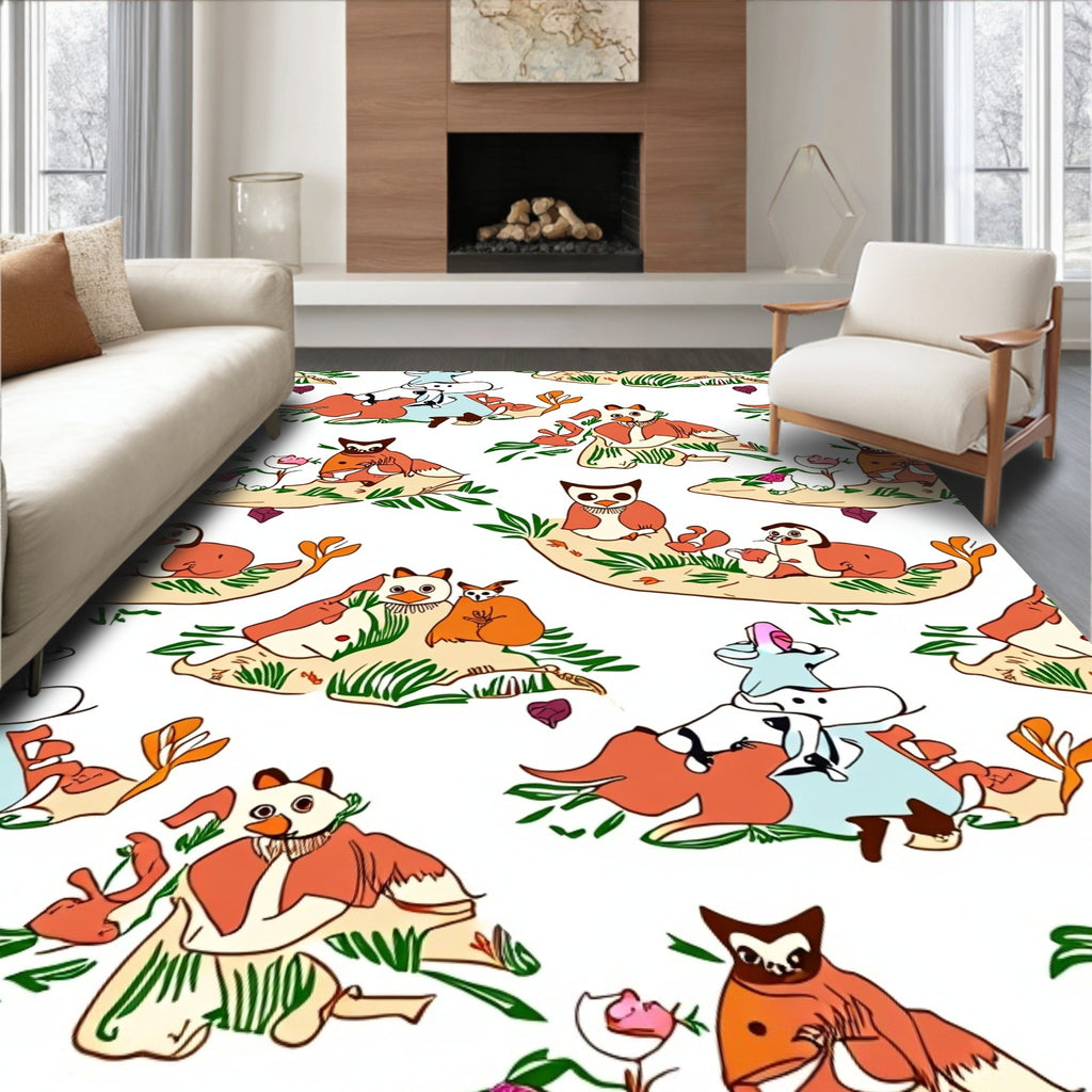 Whimsical Animals In Fall Landscape Rug