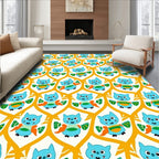 Charming Teal Owl Geometric Honeycomb Rug