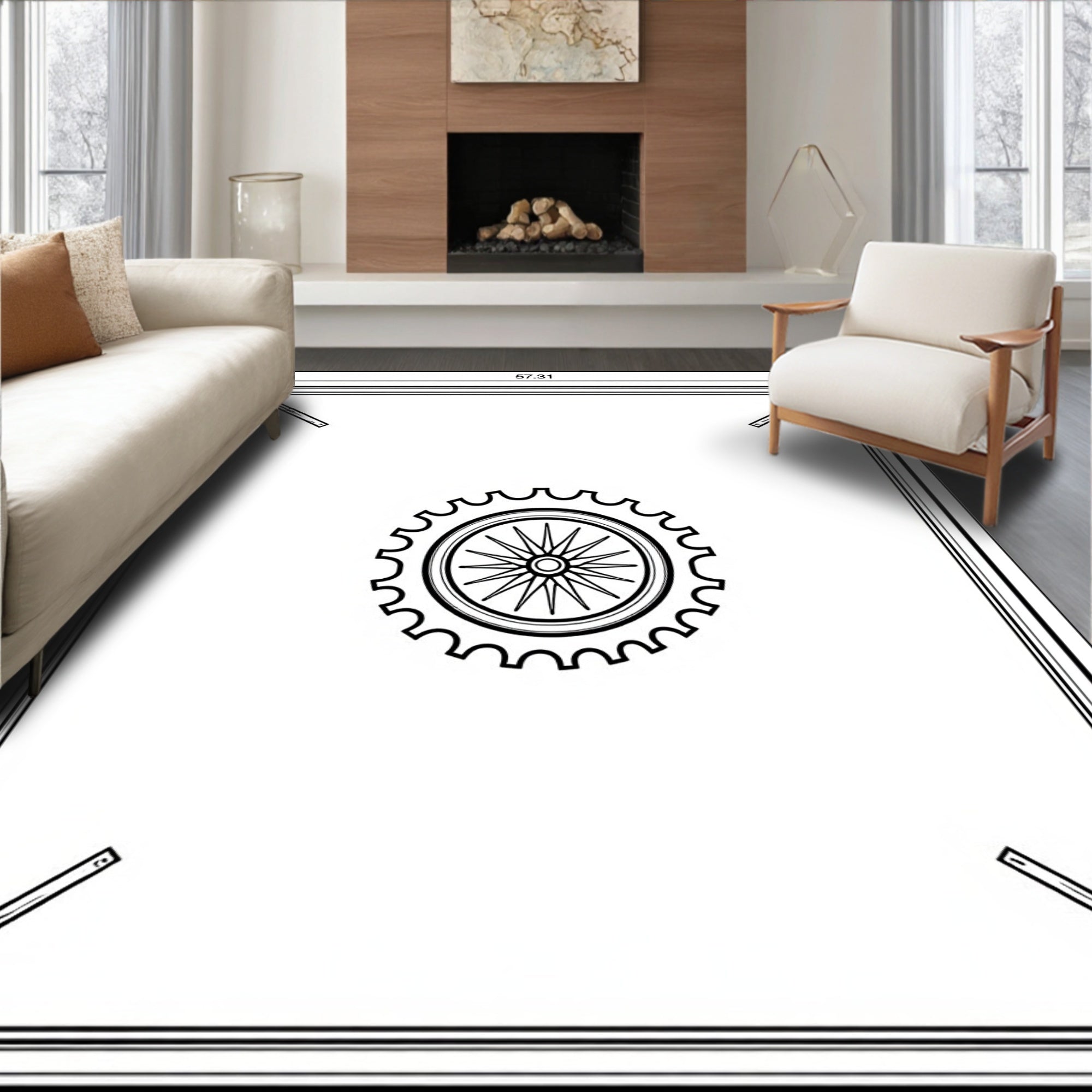 Ornate Sunburst Compass Medallion Square Rug