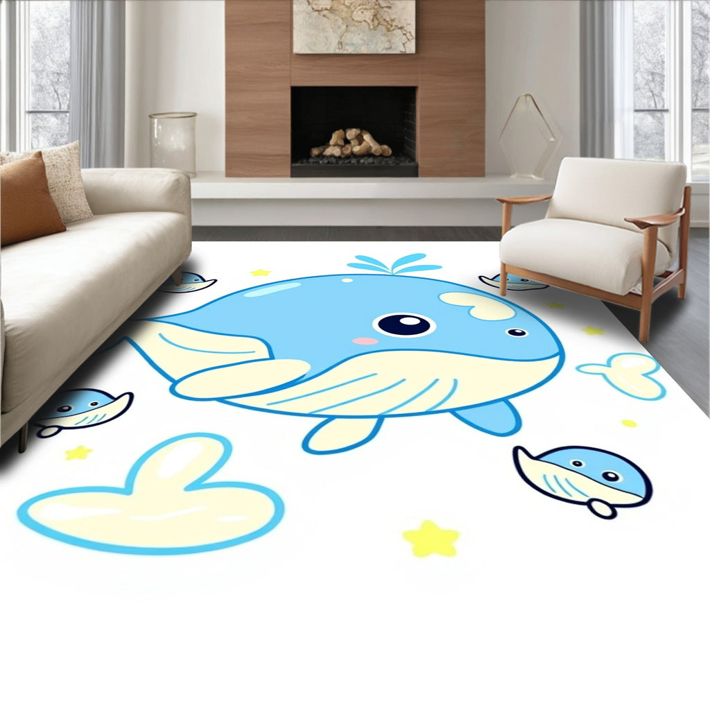 Cute Blue Whales Yellow Stars Splash Rug