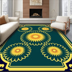 Teal Yellow Sunburst Floral Arrangement Rug