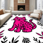 Bright Pink Wild Cat Foliage Rug