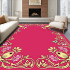 Art Nouveau Pink Floral Butterfly Border Rug