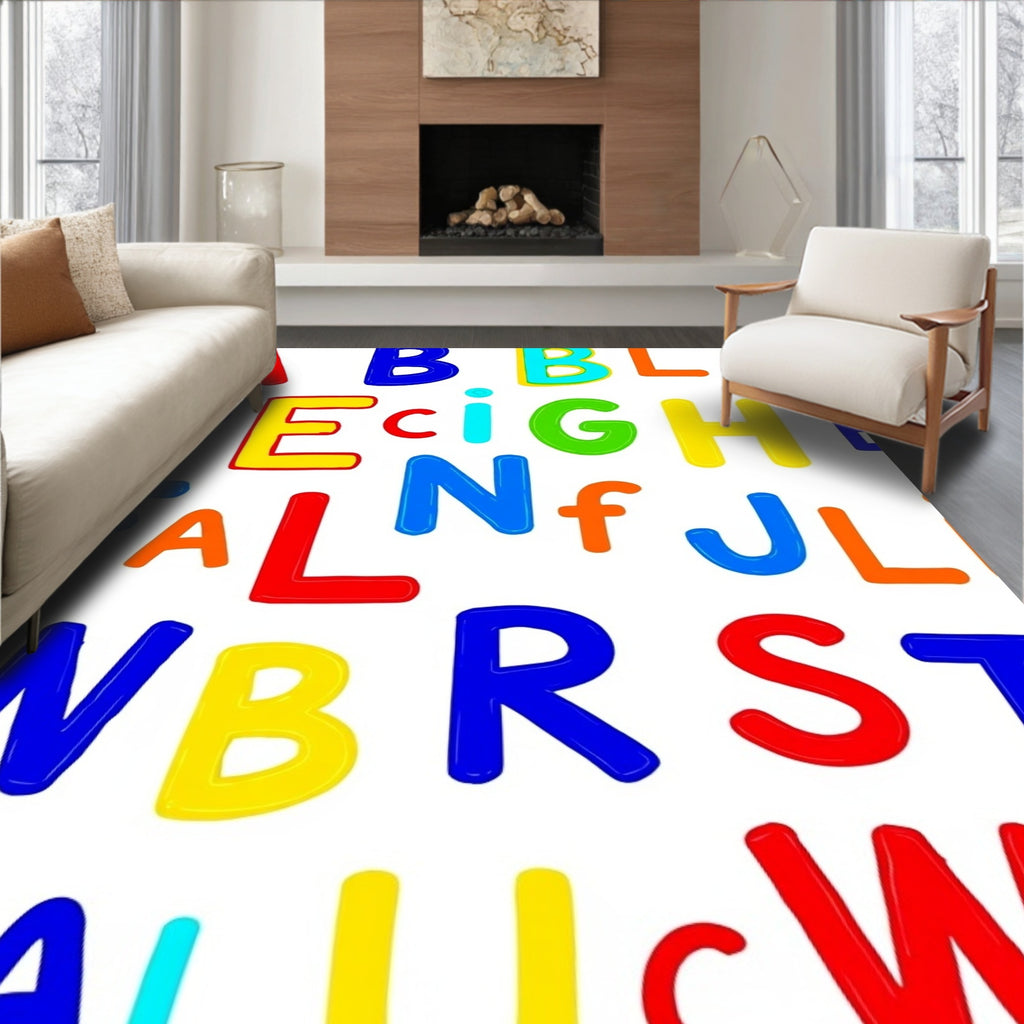 Playful Multicolor Alphabet Letter Collage Rug