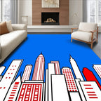 Red White Blue Cityscape Buildings Rug