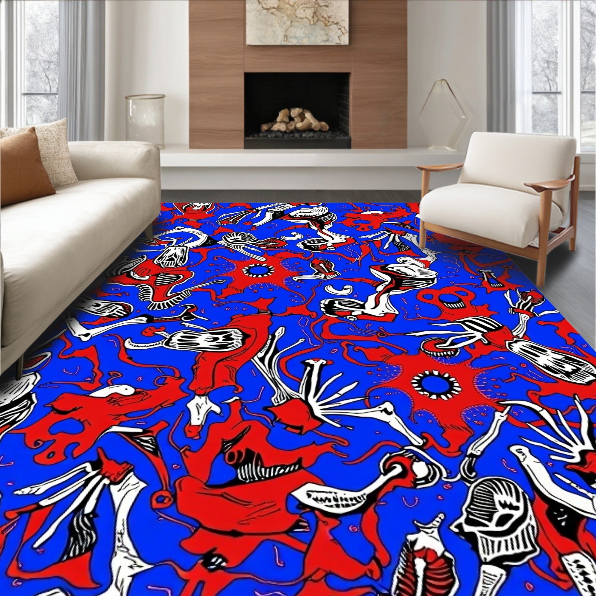 Surreal Red Blue Abstract Organism Rug