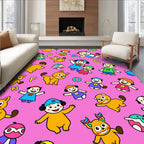 Playful Yellow Cartoon Kids Animals ABC Pink Rug