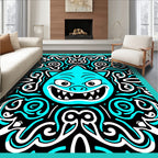 Whimsical Blue Feline Scary Swirls Rug