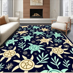 Sea Turtle Navy Cream Aqua Foliage Rug
