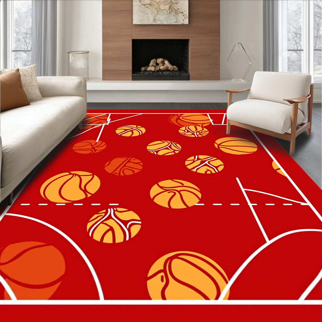 Red Basketball Court Graphics Rug