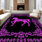 Pink Horse In Floral Ornamental Frame Rug