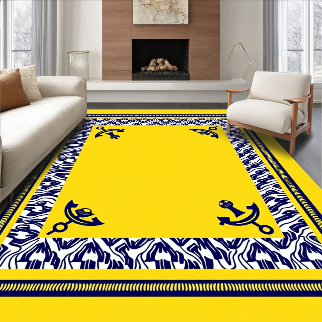 Nautical Yellow Blue Anchor Border Rug