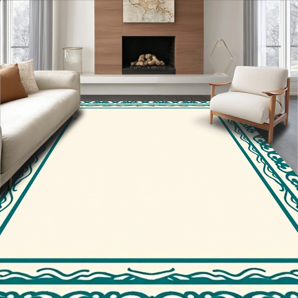 Teal Ornate Floral Frame Rug