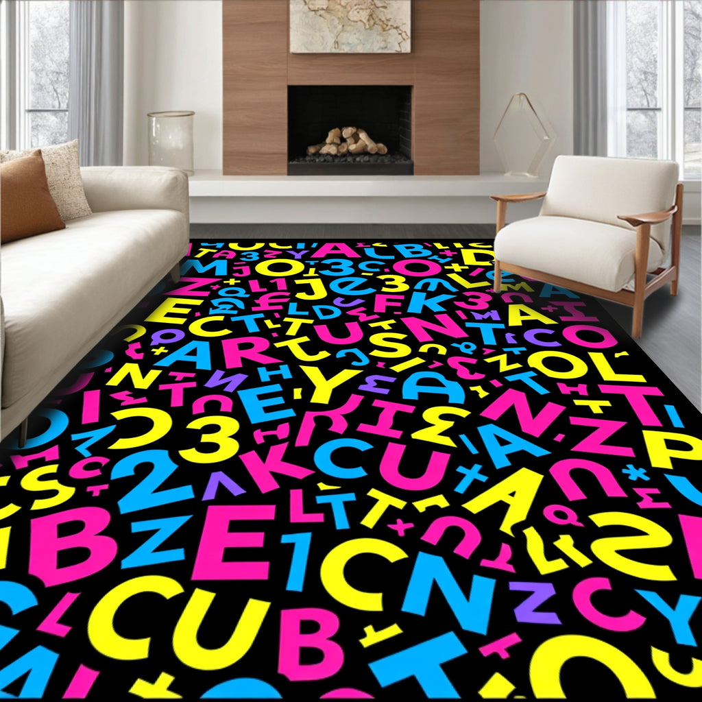 Vibrant Alphabet Collage Rug