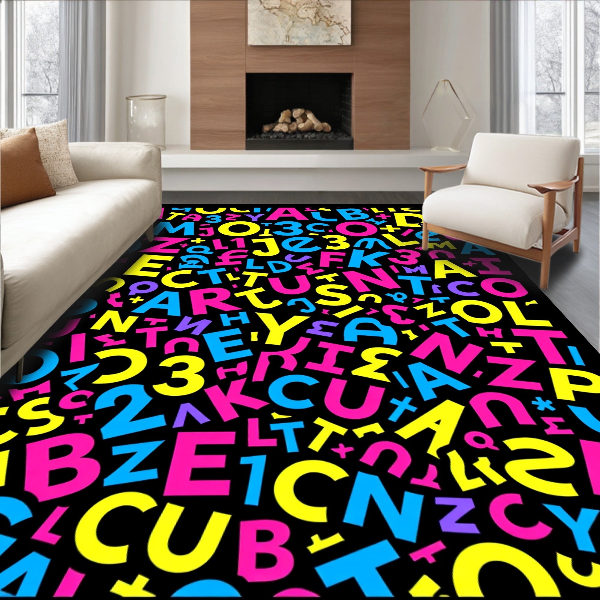 Vibrant Alphabet Collage Rug