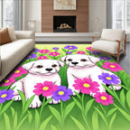 Sweet Puppies Among Vibrant Flowers Rug