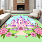 Pink Castle Butterfly Floral Border Rug